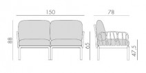 NARDI KOMODO 2 személyes kanapé galamb szürke-tengerkék sunbrella színben || Skilltrade.hu - Minden ami Nagykonyha