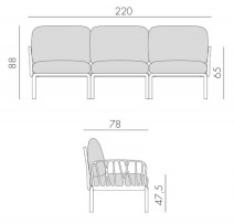 NARDI KOMODO 3 személyes kanapé antracit szürke-tengerkék sunbrella színben || Skilltrade.hu - Minden ami Nagykonyha